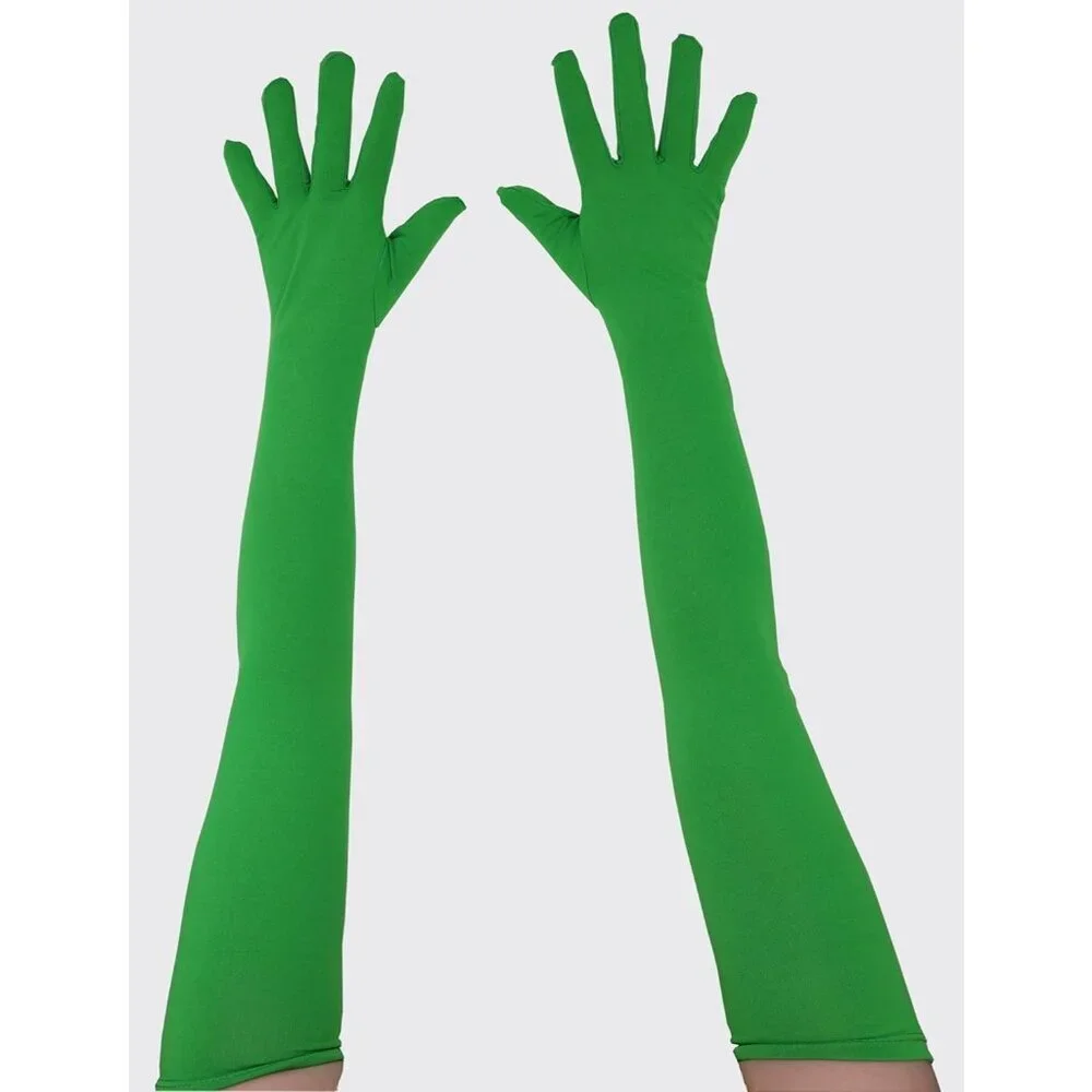 Women's Classic Satin Green Above Elbow Gloves Stretchy Soft Cosplay Costume